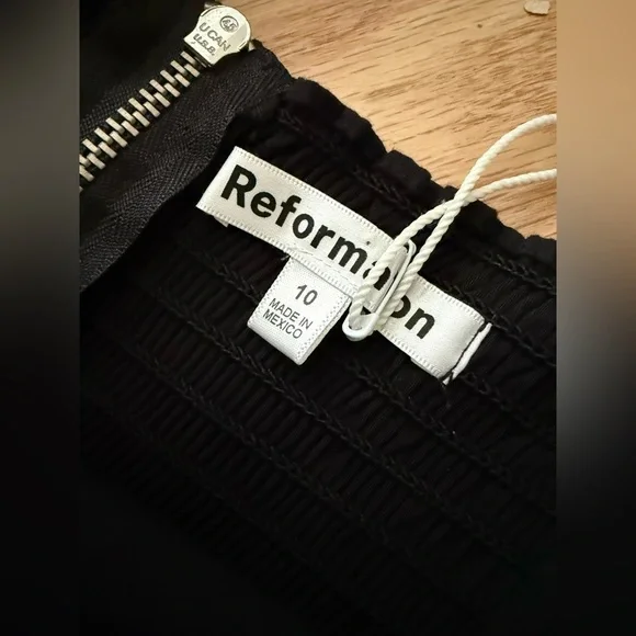 NEW Reformation Organic Cotton Enza Dress Black Shoulder Bows Size 10 - Picture 4 of 9